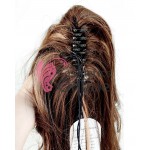 Extensie de par coada dreapta usor ondulata la varfuri cu cleste 55cm Saten Mediu cu Blond Inchis Mixt 0202L627H22#